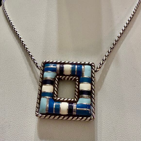 Brighton "CABANA" Blue Enamel Square Reversible Pendant - Picture 9 of 9